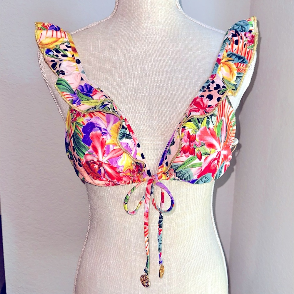 Luli Fama Frilly Triangle Bikini Top XL